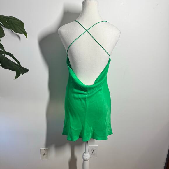 Zara Dress Women XS Kelly Green Satin Cross-back Mini Club Going Out Party Spice - Picture 2 of 6
